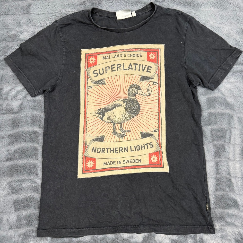 WeSC Mens Mallard Choice Superlative Northern Lights Graphic T-Shirt Black M